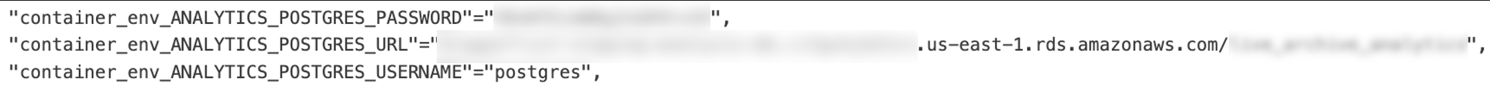 Figure 15. An AWS RDS endpoint with username and password in clear text