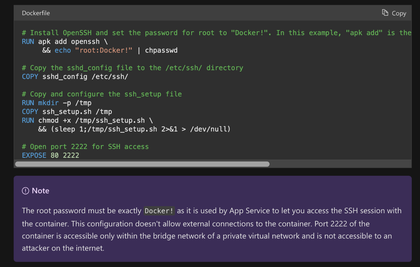 Screenshot of a custom container tutorial from Azure