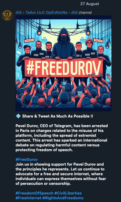 Figure 14. Pro-India group Team UCC announcing their support for Durov 