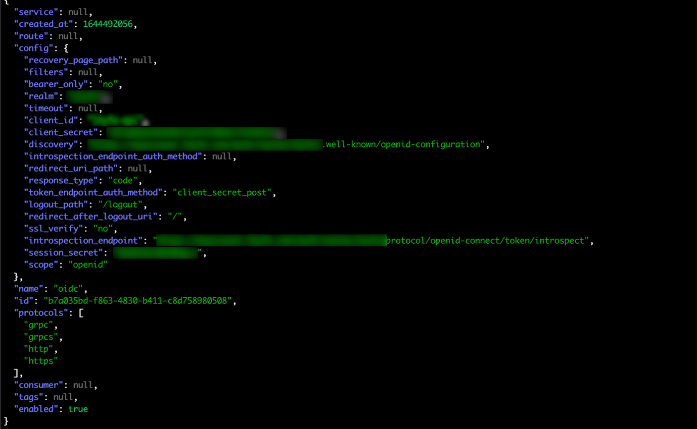Figure 5. Example of exposed admin API showing OpenID Connect configuration