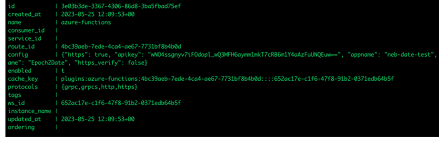 Figure 8. Example of API key for Azure Functions saved in plain-text database