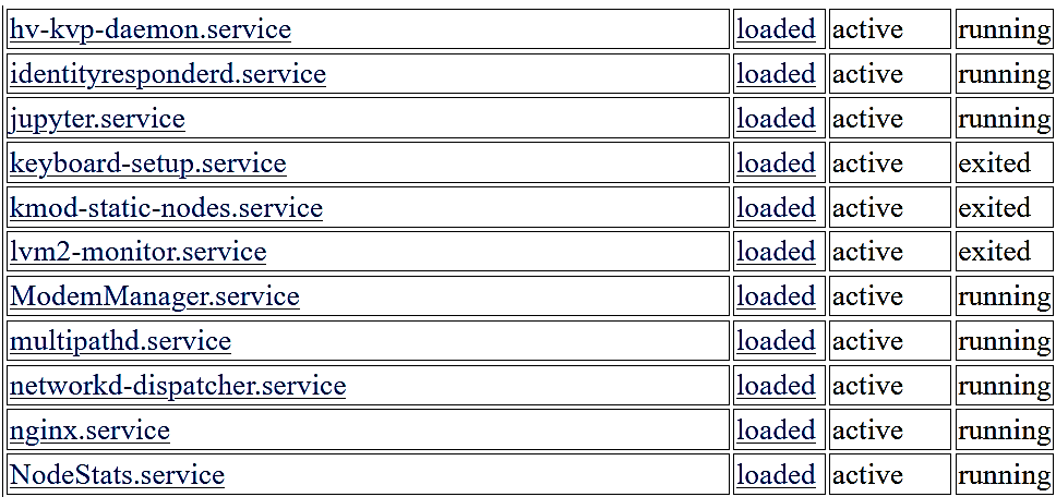 Figure 5. List and status of installed services on the CI 